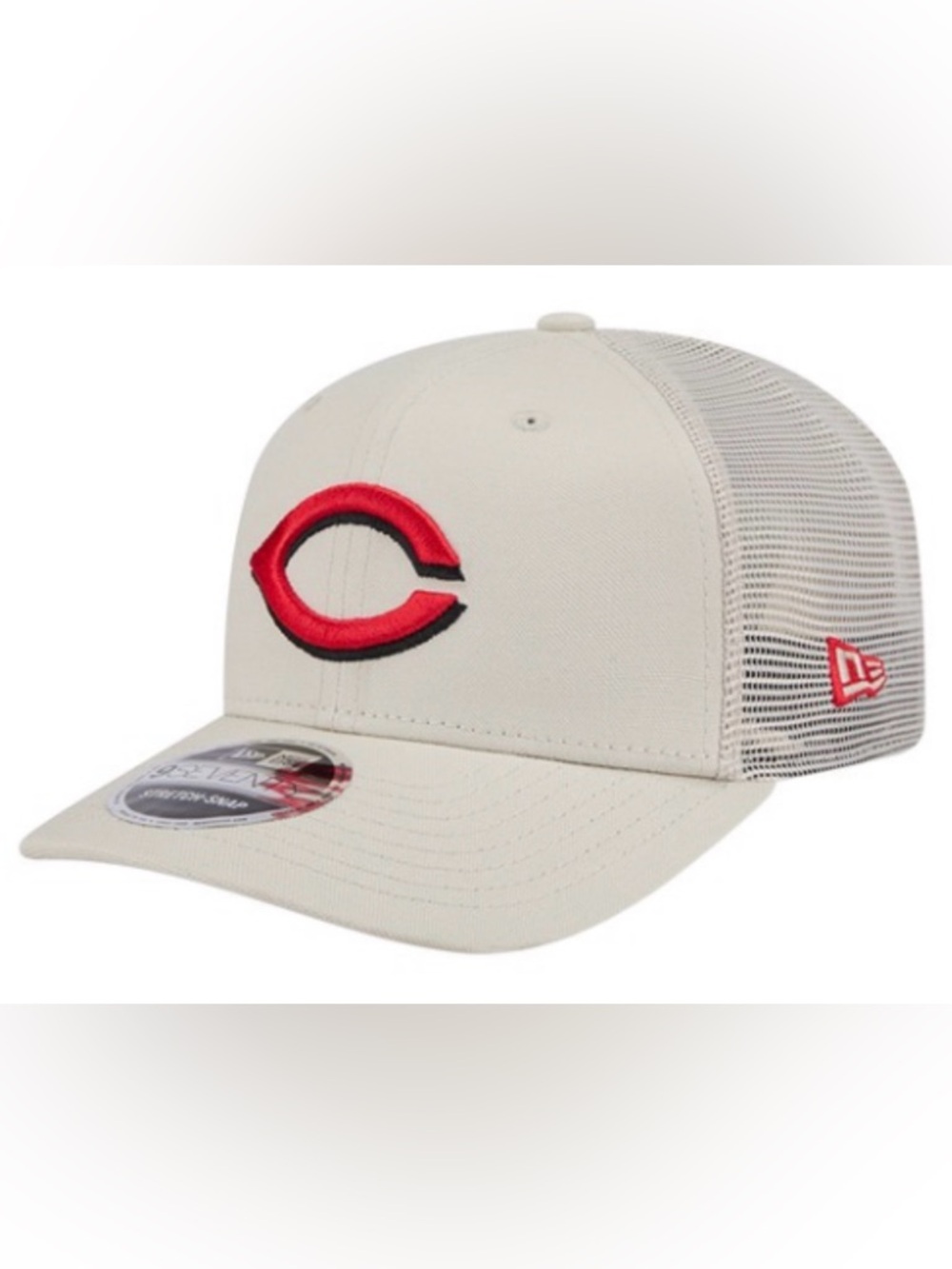 New Era Khaki/White Trucker Hat with Reds Logo Accent